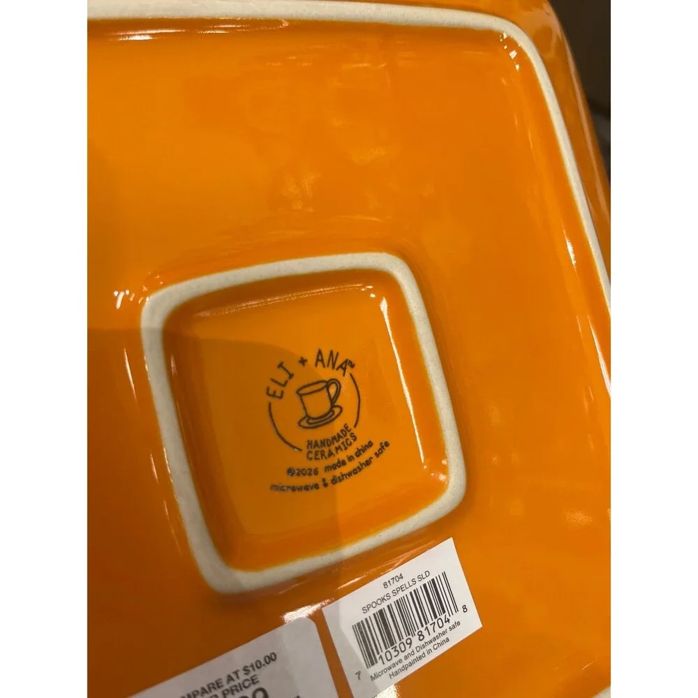 Eli and Ana Halloween Haunted House Orange Square Plate